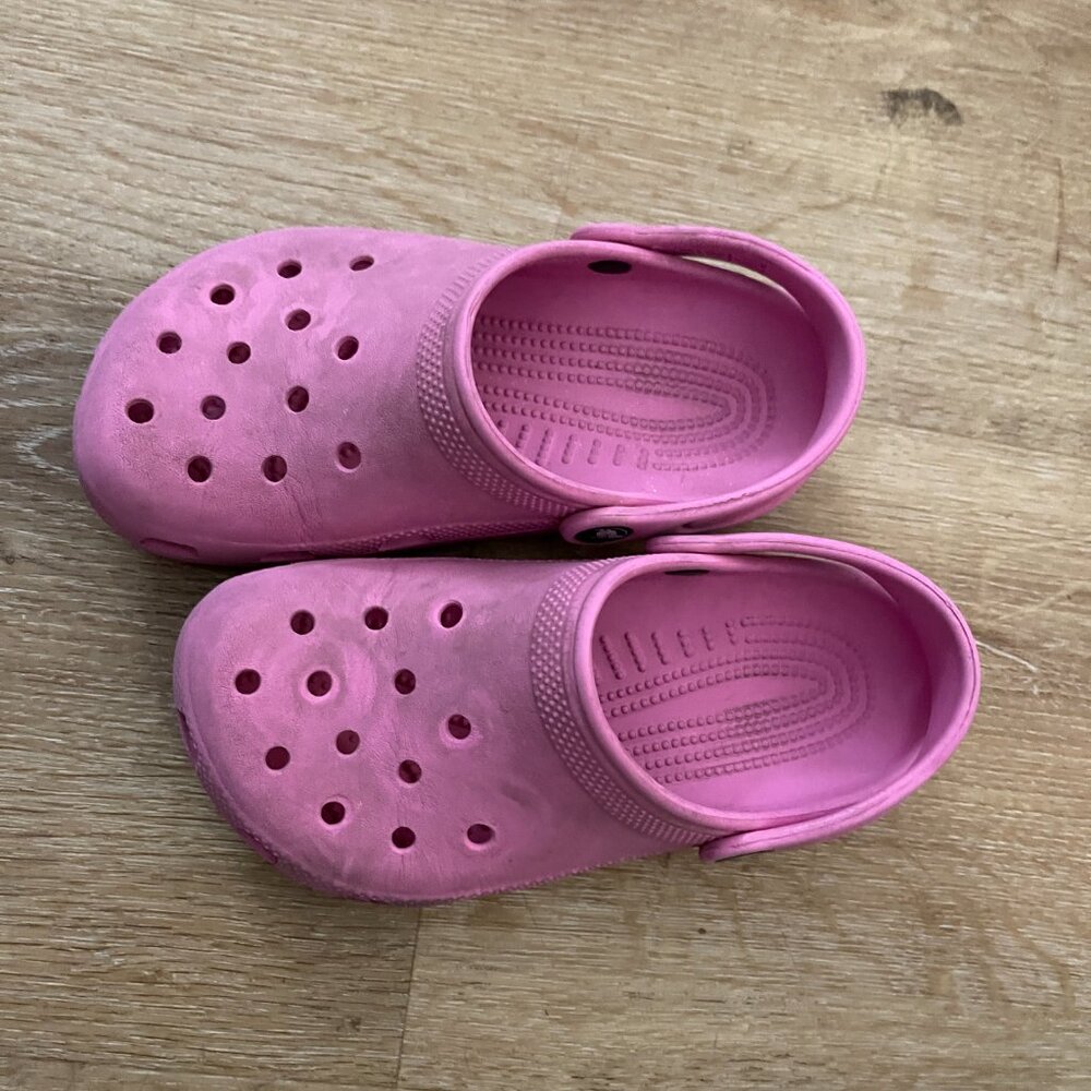 Girls J2 Crocs | Bright Pink Classic Clogs | Well Loved & Comfy